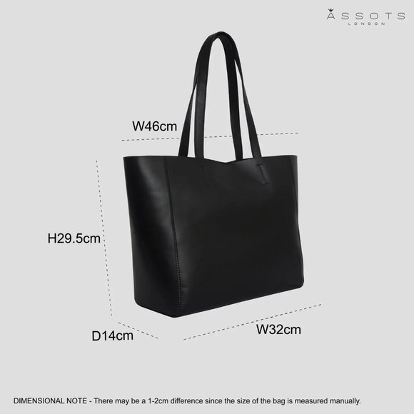 NWT Black Genuine Leather lined Designer Tote Bag - Picture 4 of 11